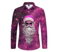 Hemd Weihnachten Herren Weihnachtshemd Lustig Langarm Funky Hemden 3D Druck Weihnachts Hemd Xmas Christmas Shirt Slim Fit Freizeithemd Weihnachtsmotiv Weihnachtshemden für Männer Weihnachtsbekleidung