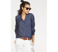 Hemdbluse AJC, Damen, Gr. 32, lila (indigo), Web, Obermaterial: 100% Viskose, figurumspielend hüftbedeckend, V-Ausschnitt, 1-Knopf-Manschette mit Schlitz, Blusen Hemdbluse, mit kleinem Stehkragen und