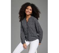Hemdbluse AJC, Damen, Gr. 32, schwarz with dots, Web, Obermaterial: 100% Viskose, gepunktet, figurumspielend, V-Ausschnitt, mit Riegel 1-Knopf-Manschette, Blusen Hemdbluse, aus weich fließender Viskos