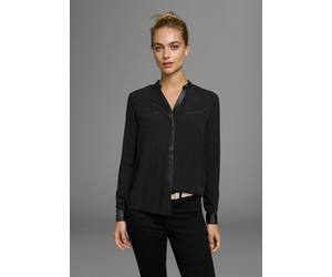 Hemdbluse AJC, Damen, Gr. 34, schwarz, Web, Obermaterial: 100% Viskose. Beschichtung: 100% Polyurethan. Einsatz: 100% Polyester, unifarben, figurumspielend hüftbedeckend, V-Ausschnitt, 1-Knopf-Mansche