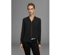 Hemdbluse AJC, Damen, Gr. 40, schwarz, Web, Obermaterial: 100% Viskose. Beschichtung: 100% Polyurethan. Einsatz: 100% Polyester, unifarben, figurumspielend hüftbedeckend, V-Ausschnitt, 1-Knopf-Mansche