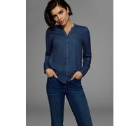 Hemdbluse AJC, Damen, Gr. 48, blau (marine), Web, Obermaterial: 100% Viskose, unifarben, figurumspielend, V-Ausschnitt, mit Riegel 1-Knopf-Manschette, Blusen Hemdbluse, aus weich fließender Viskose (7