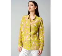Hemdbluse ALBA MODA "Druckbluse Druckbluse in grafischem Dessin", Damen, Gr. 34, beige (limette, beige), Obermaterial: 100% Viskose CV., Modern, V-Ausschnitt, Blusen Hemdbluse (98721050-34) limette, b