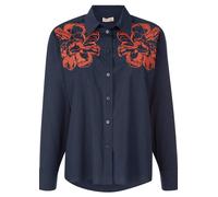 Hemdbluse ALBA MODA "Hemdbluse Hemdbluse mit Stickerei-Akzenten", Damen, Gr. 42, blau (marine), Obermaterial: 98% Baumwolle CO. 2% Elasthan EL., Blusen Hemdbluse (98963015-42) marine