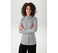 Hemdbluse ANISTON CASUAL, Damen, Gr. 34, schwarz (schwarz, wollweiß, hellblau, zimt), Single Jersey, Obermaterial: 95% Viskose, 5% Elasthan, bedruckt, gemustert, figurumspielend hüftbedeckend, angeset