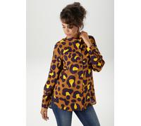 Hemdbluse ANISTON CASUAL, Damen, Gr. 36, blau (braun, marine, gelb), Web, Obermaterial: 100% Viskose, bedruckt, gemustert, lässig geschnitten Po-bedeckend, 1-Knopf-Manschette, Blusen Hemdbluse, mit ex