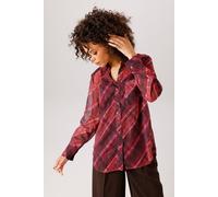 Hemdbluse ANISTON CASUAL, Damen, Gr. 36, bordeaux, weinrot, rosa, schwarz, orange, goldfarben, Chiffon, Obermaterial: 99% Polyester, 1% metallisierte Fasern, Glanzfaden, kariert, oversize Po-bedeckend
