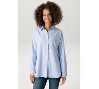 Hemdbluse ANISTON CASUAL, Damen, Gr. 36, jeansblau, weiß, silberfarben, Web, Obermaterial: 75% Polyester, 25% Baumwolle, Glitzermuster, gestreift, lässig geschnitten Po-bedeckend, 1-Knopf-Manschette,