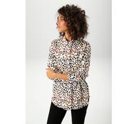 Hemdbluse ANISTON CASUAL, Damen, Gr. 36, orange (wollweiß, dunkelbraun, zimt, orange, gelb), Web, Obermaterial: 100% Viskose, bedruckt, gemustert, figurumspielend Po-bedeckend, 2-Knopf-Manschette, Blu