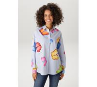 Hemdbluse ANISTON CASUAL, Damen, Gr. 36, weiß, hellblau, pink, rosa, blau, rot, orange, braun, gelb, oliv, türkis, Web, Obermaterial: 100% Baumwolle, bedruckt, gestreift, oversize Po-bedeckend, 1-Knop