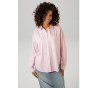 Hemdbluse ANISTON CASUAL, Damen, Gr. 38, rosa (rosa, weiß), Web, Obermaterial: 72% Baumwolle, 27% Polyamid, 1% Elasthan, gestreift, oversize Po-bedeckend, 1-Knopf-Manschette, Blusen Hemdbluse, im Stre