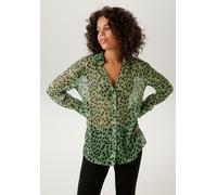Hemdbluse ANISTON CASUAL, Damen, Gr. 40, grün (grün, schwarz, wollweiß), Chiffon, Obermaterial: 100% Polyester, animal-print, bedruckt, gemustert, leicht transparent, lässig geschnitten Po-bedeckend, 