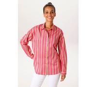 Hemdbluse ANISTON CASUAL, Damen, Gr. 40, pink, rosa, gelb, smaragdgrün, Web, Obermaterial: 100% Baumwolle, bedruckt, gestreift, oversize Po-bedeckend, 1-Knopf-Manschette, Blusen Hemdbluse, im knallfar