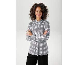 Hemdbluse ANISTON CASUAL, Damen, Gr. 40, schwarz (schwarz, wollweiß, hellblau, zimt), Single Jersey, Obermaterial: 95% Viskose, 5% Elasthan, bedruckt, gemustert, figurumspielend hüftbedeckend, angeset