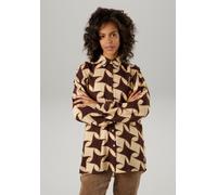 Hemdbluse ANISTON CASUAL, Damen, Gr. 42, braun (sand, dunkelbraun, hellbraun), Web, Obermaterial: 100% Viskose, bedruckt, gemustert, oversize Po-bedeckend, 1-Knopf-Manschette, Blusen Hemdbluse, mit fa