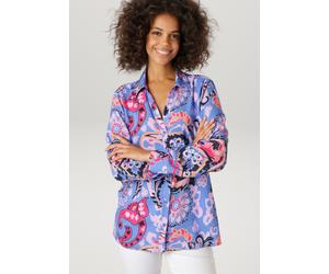 Hemdbluse ANISTON CASUAL, Damen, Gr. 42, bunt (blau, pink, flieder, schwarz, beige, lachs, lila, rosa), Web, Obermaterial: 100% Viskose, Paisley, bedruckt, geblümt, figurumspielend hüftbedeckend, Krem