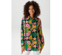 Hemdbluse ANISTON CASUAL, Damen, Gr. 42, bunt (grün, hellpink, limette, hellorange, schwarz, hummer, weiß), Web, Obermaterial: 100% Viskose, bedruckt, geblümt, gemustert, figurumspielend Po-bedeckend,