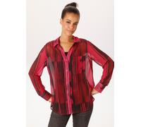 Hemdbluse ANISTON CASUAL, Damen, Gr. 42, rot (fuchsia, schwarz, bordeaux), Chiffon, Obermaterial: 100% Polyester, bedruckt, gemustert, gestreift, leicht transparent, lässig geschnitten Po-bedeckend, V