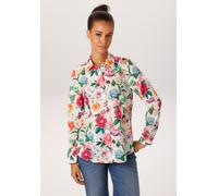 Hemdbluse ANISTON CASUAL, Damen, Gr. 42, wollweiß, fuchsia, orange, grün, rosa, blau, lila, Web, Obermaterial: 100% Baumwolle, bedruckt, geblümt, figurumspielend hüftbedeckend, 1-Knopf-Manschette, Blu