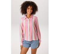 Hemdbluse ANISTON CASUAL, Damen, Gr. 44, rosa, wollweiß, apricot, pink, petrol, gelb, Web, Obermaterial: 100% Viskose, Leinenoptik, bedruckt, gestreift, lässig geschnitten hüftlang, 1-Knopf-Manschette