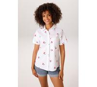 Hemdbluse ANISTON CASUAL, Damen, Gr. 44, weiß, rot, dunkelgrün, Web, Obermaterial: 95% Baumwolle, 5% Elasthan, bedruckt, lässig geschnitten hüftlang, Umschlagbund, Blusen Hemdbluse, allover mit grafis