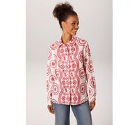 Hemdbluse ANISTON CASUAL, Damen, Gr. 44, weiß, rot, Web, Obermaterial: 100% Baumwolle, bestickt, gemustert, lässig geschnitten hüftbedeckend, 1-Knopf-Manschette, Blusen Hemdbluse, mit Lochmuster und S