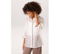 Hemdbluse ANISTON CASUAL, Damen, Gr. 44, wollweiß, dunkeltaupe, Web, Obermaterial: 85% Lyocell, 15% Polyester, kontrastfarbene Details, leicht transparent, unifarben, oversize hüftbedeckend, 1-Knopf-M