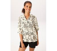 Hemdbluse ANISTON CASUAL, Damen, Gr. 44, wollweiß, schwarz, hellbraun, Web, Obermaterial: 100% Viskose, bedruckt, oversize hüftlang, Blusen Hemdbluse, mit dekorativen Leoparden bedruckt - NEUE KOLLEKT
