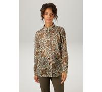 Hemdbluse ANISTON CASUAL, Damen, Gr. 46, bunt (sand, khaki, bordeaux, graublau, schwarz), Georgette, Obermaterial: 100% Polyester, geblümt, gemustert, leicht transparent, lässig geschnitten hüftbedeck