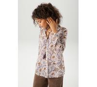 Hemdbluse ANISTON CASUAL, Damen, Gr. 46, hellbeige, hellbraun, blau, dunkelbraun, taupe, Georgette, Obermaterial: 100% Polyester, bedruckt, geblümt, leicht transparent, lässig geschnitten hüftbedecken