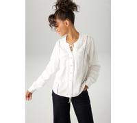 Hemdbluse ANISTON CASUAL, Damen, Gr. 46, weiß (wollweiß), Web, Obermaterial: 100% Viskose, unifarben, figurumspielend taillenbedeckt, Rundhals, Manschette, Blusen Hemdbluse, aufwändig mit verschiedene