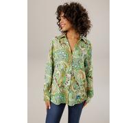 Hemdbluse ANISTON CASUAL, Damen, Gr. 48, grün (moosgrünsand, smaragd, royalblau, ocker, hellgrün, hellbeige, türkis, braun, sand, dunkelbraun), Web, Obermaterial: 100% Viskose, Paisley, bedruckt, gemu