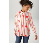 Hemdbluse ANISTON CASUAL, Damen, Gr. 48, wollweiß, dunkelorange, rot, Web, Obermaterial: 100% Baumwolle, geblümt, gestreift, lässig geschnitten Po-bedeckend, 1-Knopf-Manschette, Blusen Hemdbluse, mit 