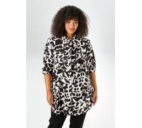 Hemdbluse ANISTON PLUS, Damen, Gr. 54, beige (beige, schwarz), Web, Obermaterial: 100% Viskose, gemustert, figurumspielend Po-bedeckend, 1-Knopf-Manschette, Blusen Hemdbluse, aus weichfließender Visko