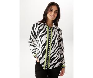 Hemdbluse ANISTON SELECTED, Damen, Gr. 40, schwarz, wollweiß, kiwigrün, Web, Obermaterial: 100% Viskose, bedruckt, gemustert, figurumspielend Po-bedeckend, 1-Knopf-Manschette, Blusen Hemdbluse, im Zeb