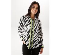 Hemdbluse ANISTON SELECTED, Damen, Gr. 42, schwarz, wollweiß, kiwigrün, Web, Obermaterial: 100% Viskose, bedruckt, gemustert, figurumspielend Po-bedeckend, 1-Knopf-Manschette, Blusen Hemdbluse, im Zeb