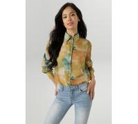 Hemdbluse ANISTON SELECTED, Damen, Gr. 44, kiwigrün, terra, grün, braun, Chiffon, Obermaterial: 100% Polyester, bedruckt, gemustert, leicht transparent, lässig geschnitten Po-bedeckend, V-Ausschnitt,