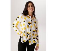 Hemdbluse ANISTON SELECTED, Damen, Gr. 46, weiß, gelb, schwarz, Web, Obermaterial: 100% Viskose, bedruckt, gemustert, gepunktet, figurumspielend Po-bedeckend, 1-Knopf-Manschette, Blusen Hemdbluse, im