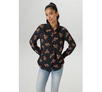 Hemdbluse ANISTON SELECTED, Damen, Gr. 48, blau (marine, beige, camel), Chiffon, Obermaterial: 97% Polyester, 3% Elasthan, bedruckt, gemustert, leicht transparent, lässig geschnitten hüftbedeckend, 1-