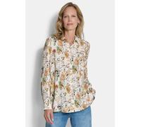 Hemdbluse GOLDNER "Kurzgröße Viskosebluse mit floralem Muster", Damen, Gr. 24, beige (beige, pfirsich, gemustert), Obermaterial: 100% Viskose CV., figurumspielend, Blusen Hemdbluse, Schlitze an der se