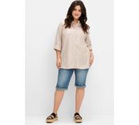 Hemdbluse SHEEGO, Damen, Gr. 50, beige, 70% Viskose, 30% Leinen, gemustert, gestreift, Blusen Hemdbluse (75792365-50) beige