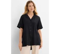 Hemdbluse BONPRIX, Damen, Gr. 44, schwarz, Web, Obermaterial: 100% Baumwolle, oversize, Blusen Hemdbluse, weite Passform, mit halbarm, aus Baumwolle, verlängerter Rückensaum (77246705-44) schwarz