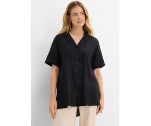 Hemdbluse BONPRIX, Damen, Gr. 46, schwarz, Web, Obermaterial: 100% Baumwolle, unifarben, oversize Po-bedeckend, V-Ausschnitt, Blusen Hemdbluse, in weiter vokuhila Passform, reine Baumwolle, Kurzarm (7