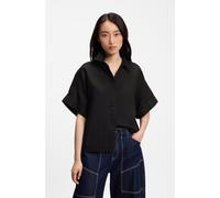 Hemdbluse BOSS ORANGE "Bisenas Premium Damenmode", Damen, Gr. 42, schwarz (schwarz 001), Web, Obermaterial: 53% Leinen, 47% Viskose, unifarben, oversize hüftbedeckend, Umschlagsaum, Blusen Hemdbluse,