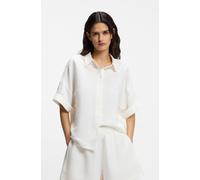 Hemdbluse BOSS ORANGE "Bisenas Premium Damenmode", Damen, Gr. 46, open weiß 118, Web, Obermaterial: 53% Leinen, 47% Viskose, unifarben, oversize hüftbedeckend, Umschlagsaum, Blusen Hemdbluse, mit Spit