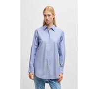 Outdoorbluse BOSS ORANGE "C_Bostucci_6" Gr. 38, blau (dunkelblau 403), Damen, Web, Obermaterial: 91% Baumwolle, 5% Polyester, 4% metallisierte Fasern, unifarben, Blusen, Popelin Qualität mit Glitzerfä