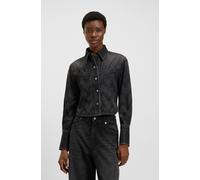 BOSS Regular-Fit Bluse aus kristallbesetztem Denim in Cropped-Länge - Style C_SHIRT LS 1.0, 50548445 Schwarz XL