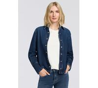 Hemdbluse BOSS ORANGE "Shirt Premium Damenmode", Damen, Gr. XL (42), blau (blau 400), Denim/Jeans, Obermaterial: 90% Baumwolle, 10% Lyocell, unifarben, regular fit normal, hoch geschlossener Ausschnit