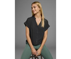 Hemdbluse BOYSEN'S, Damen, Gr. 40/42, schwarz, Web, Obermaterial: 100% Viskose, oversize, V-Ausschnitt, Blusen Hemdbluse, im Oversized-Style mit Ballonsaum, Topseller (65746940-40) schwarz