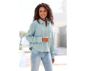 Hemdbluse BUFFALO "aus weicher Cordqualität", Damen, Gr. 42, grün (salbeigrün), Cord, Obermaterial: 100% Polyester, unifarben, figurumspielend hüftlang, Rundhals, Ärmel mit Ärmelschlitz 1-Knopf-Mansch